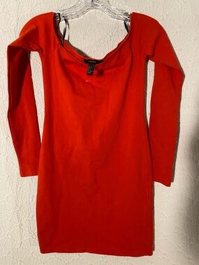 Forever 21 Orange-Red Long Sleeve Bodycon Dress smooth fabric costal Cowgirl